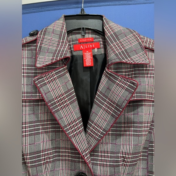 ANNE KLEIN A/LINE PLAID TRENCH COAT - Picture 2 of 9